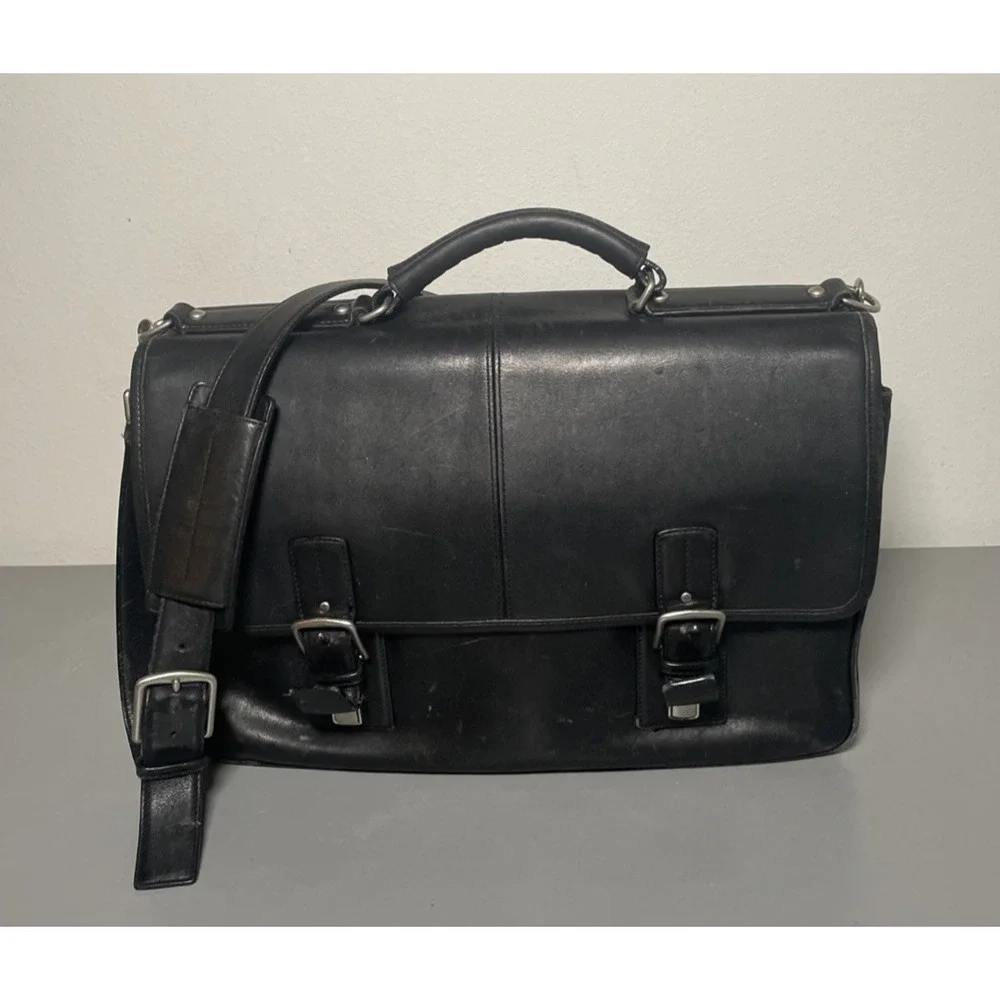 Vintage COACH F06455 Thompson‎ Black Leather Briefcase Laptop Messenger Bag